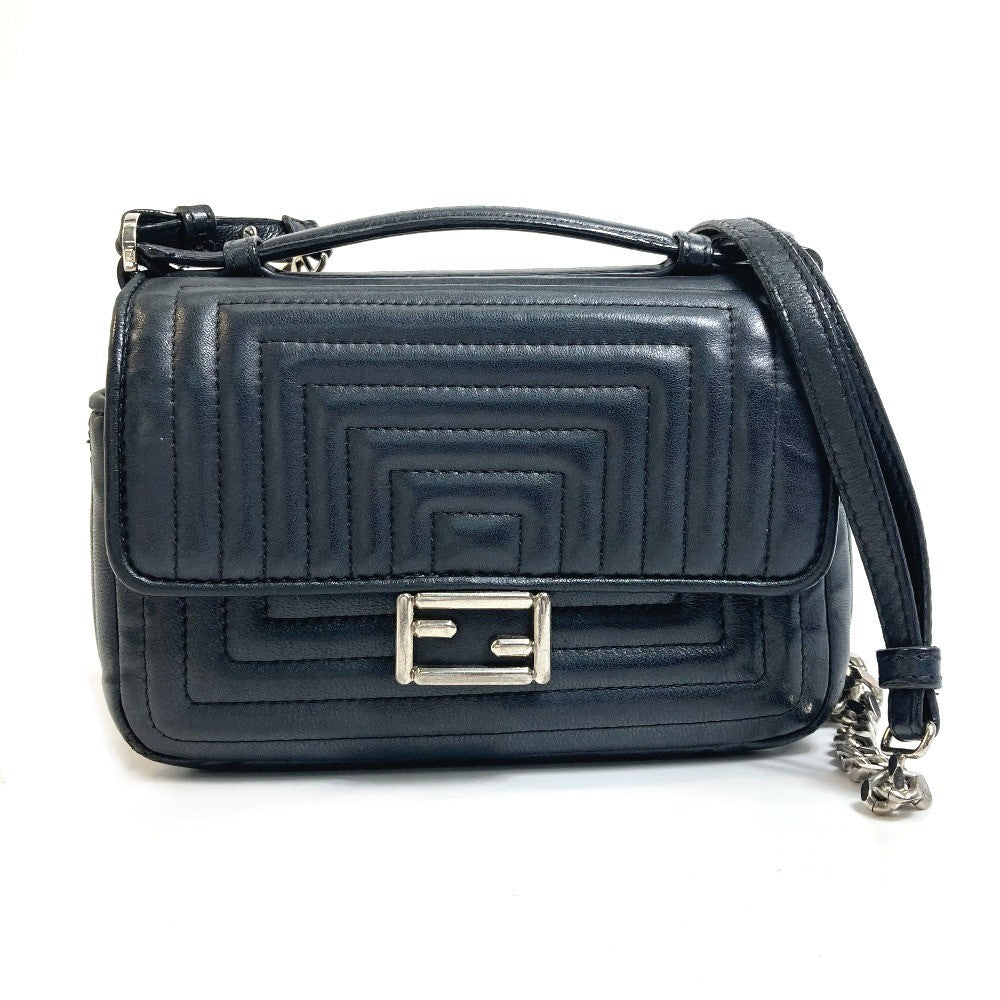 FENDI Shoulder Bag 8M0371 leather black Pochette Crossbody Double micro baguette Women Used