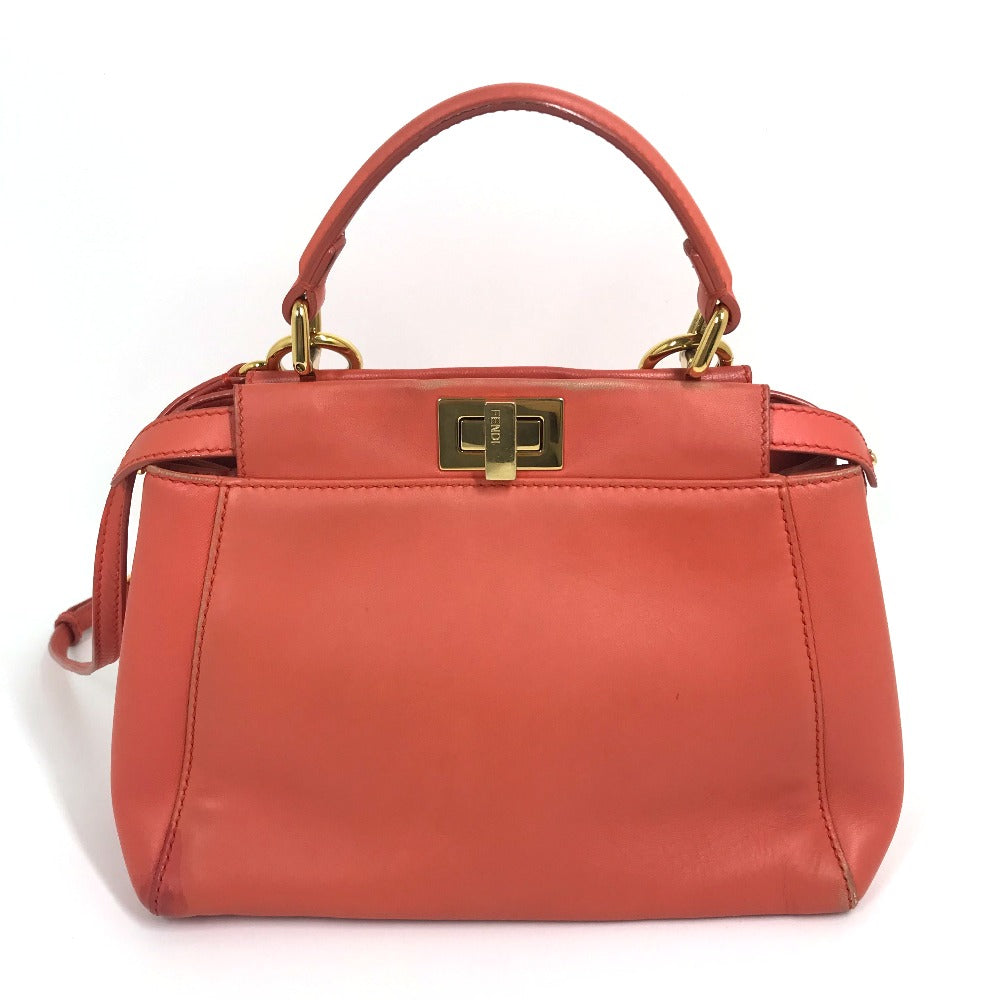 FENDI Handbag 8BN244 leather Salmon pink type Shoulder Crossbody Mini Pea Kaboo Women Used