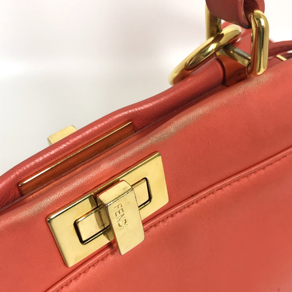 FENDI Handbag 8BN244 leather Salmon pink type Shoulder Crossbody Mini Pea Kaboo Women Used