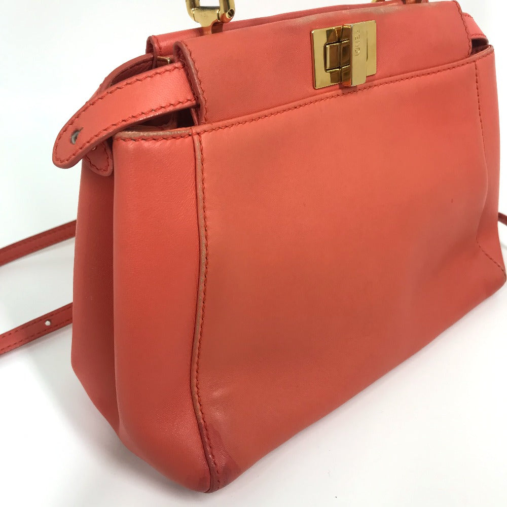 FENDI Handbag 8BN244 leather Salmon pink type Shoulder Crossbody Mini Pea Kaboo Women Used