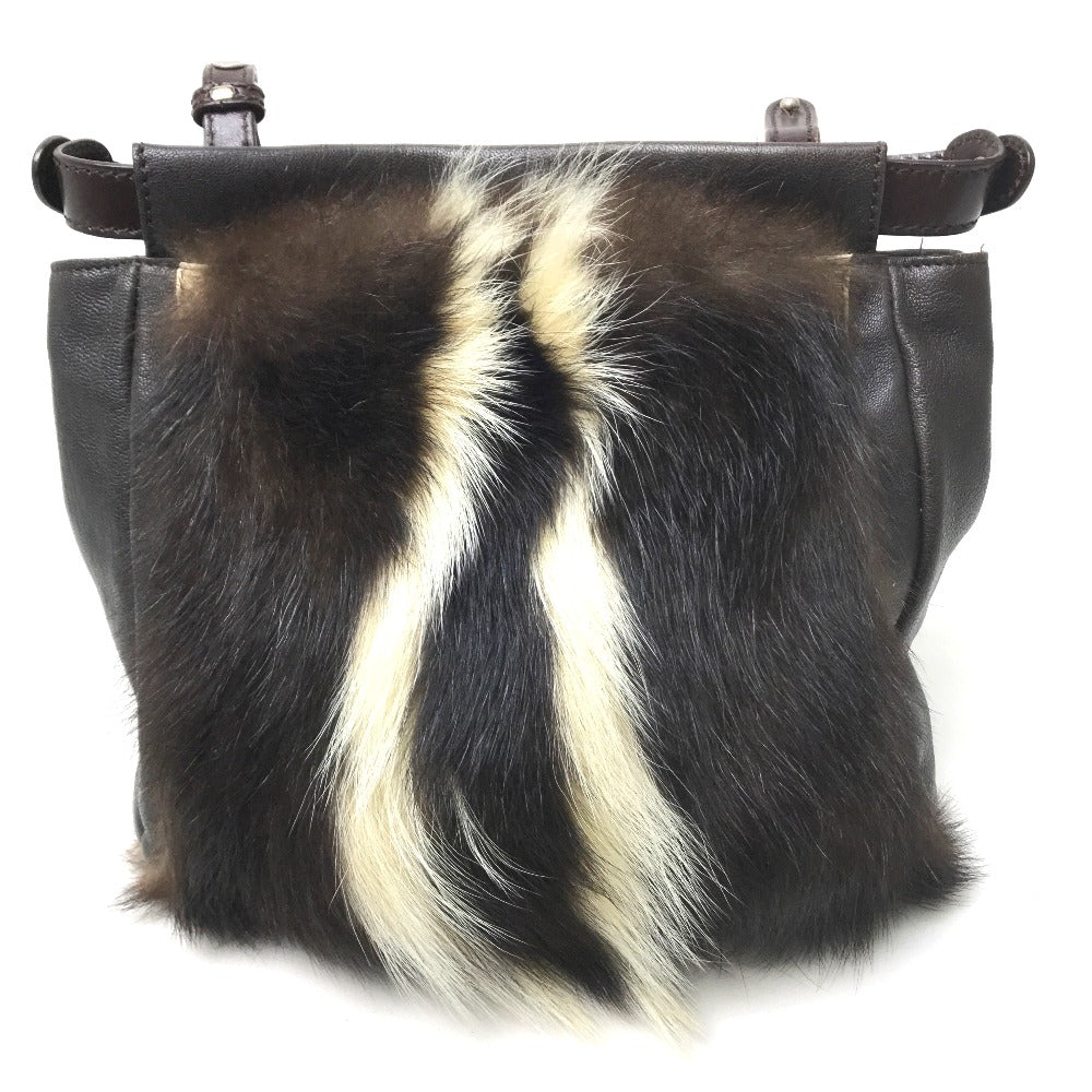 FENDI Shoulder Bag 8BT161 fur Dark brown Fur bag Peekaboo