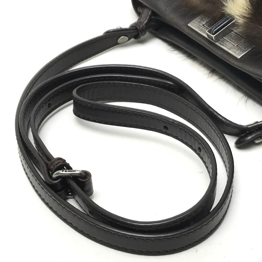 FENDI Shoulder Bag 8BT161 fur Dark brown Fur bag Peekaboo