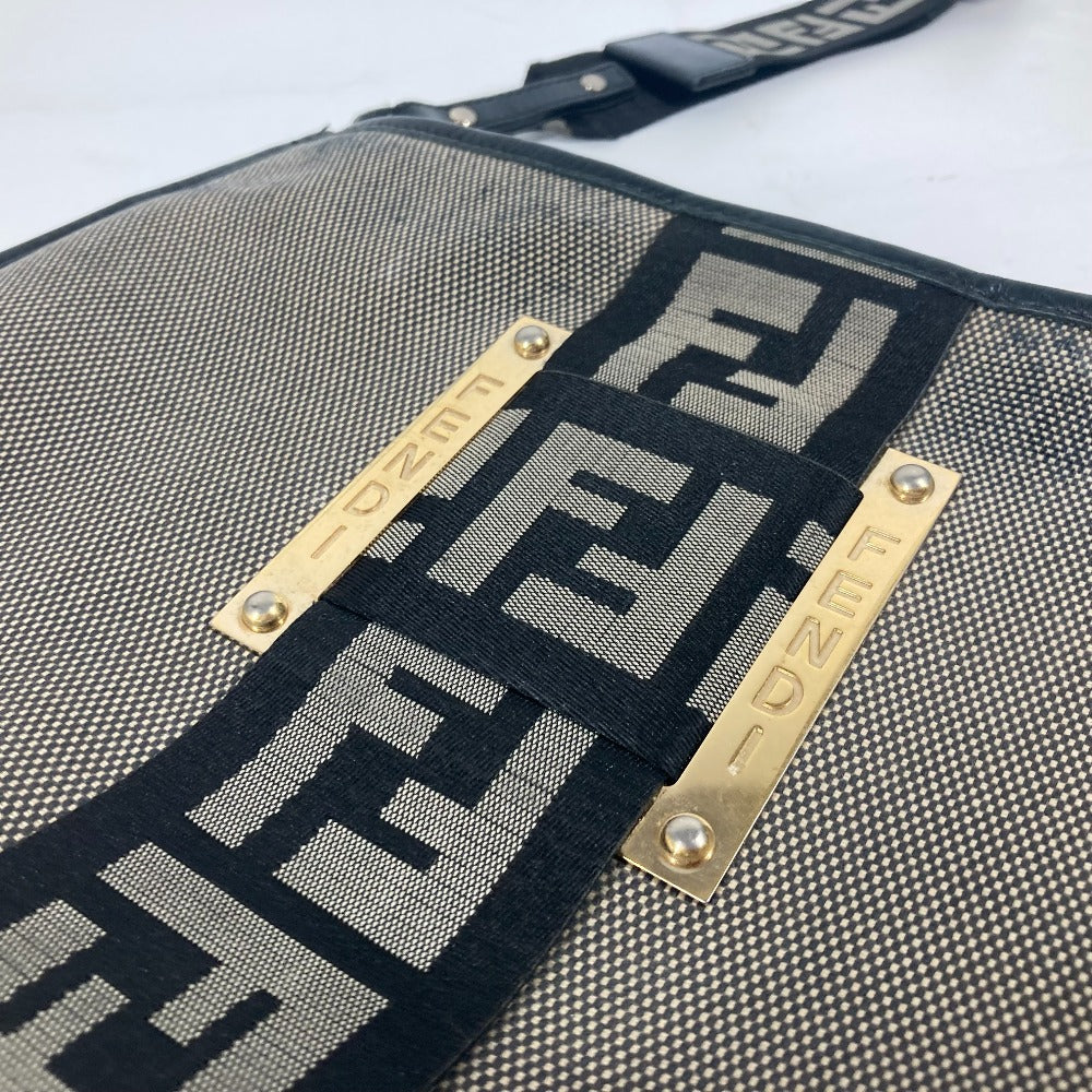 FENDI Shoulder Bag Canvas / leather gray Crossbody logo