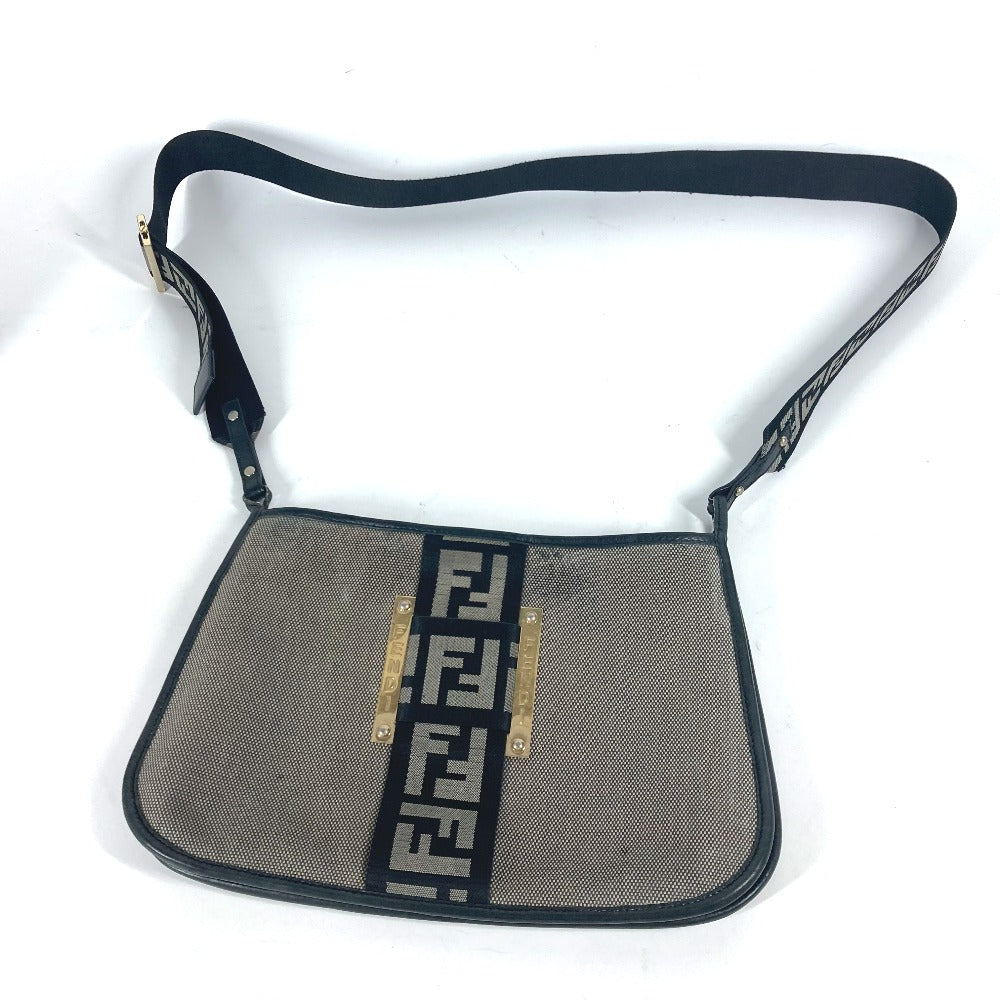 FENDI Shoulder Bag Canvas / leather gray Crossbody logo