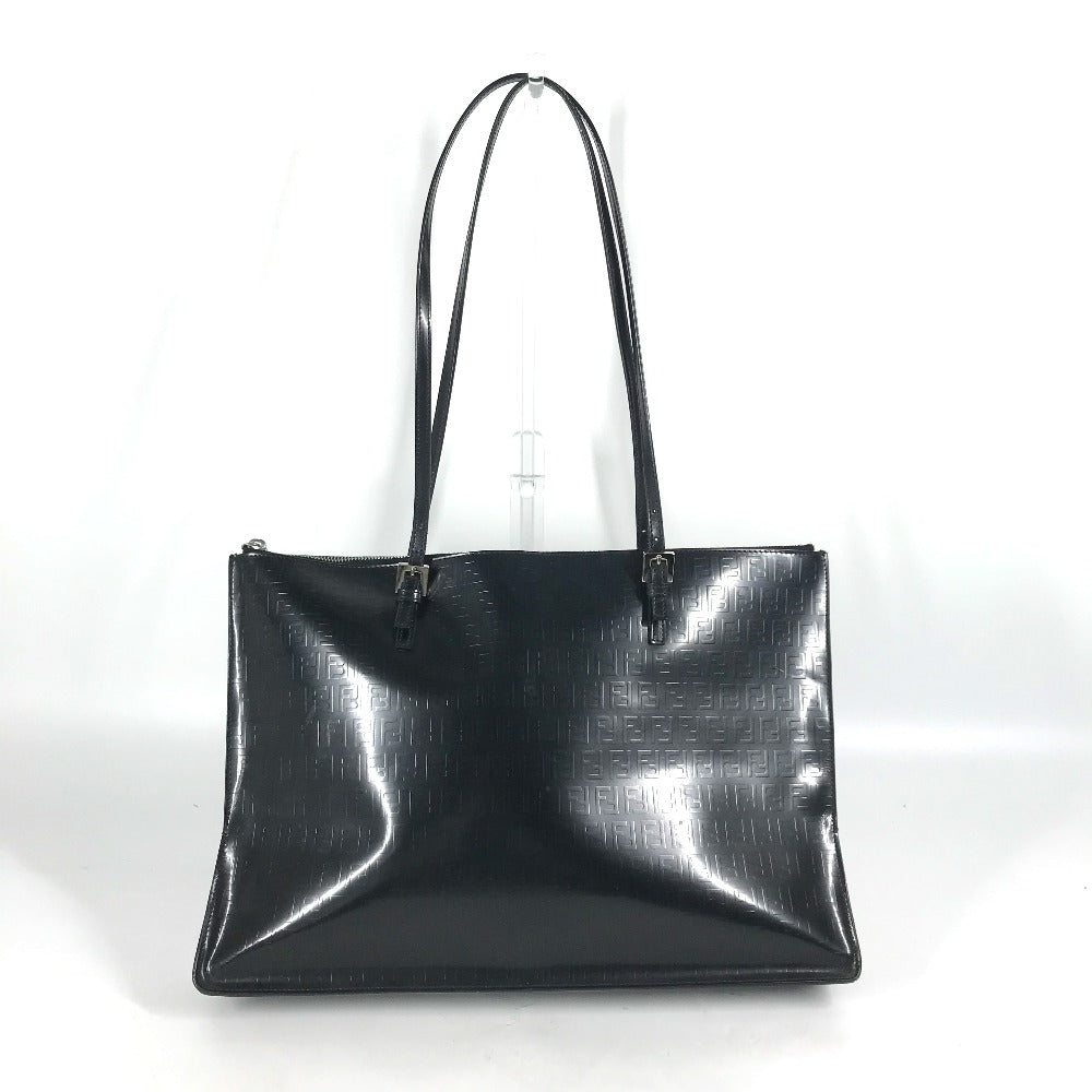 FENDI Tote Bag leather black logo FF Women Used