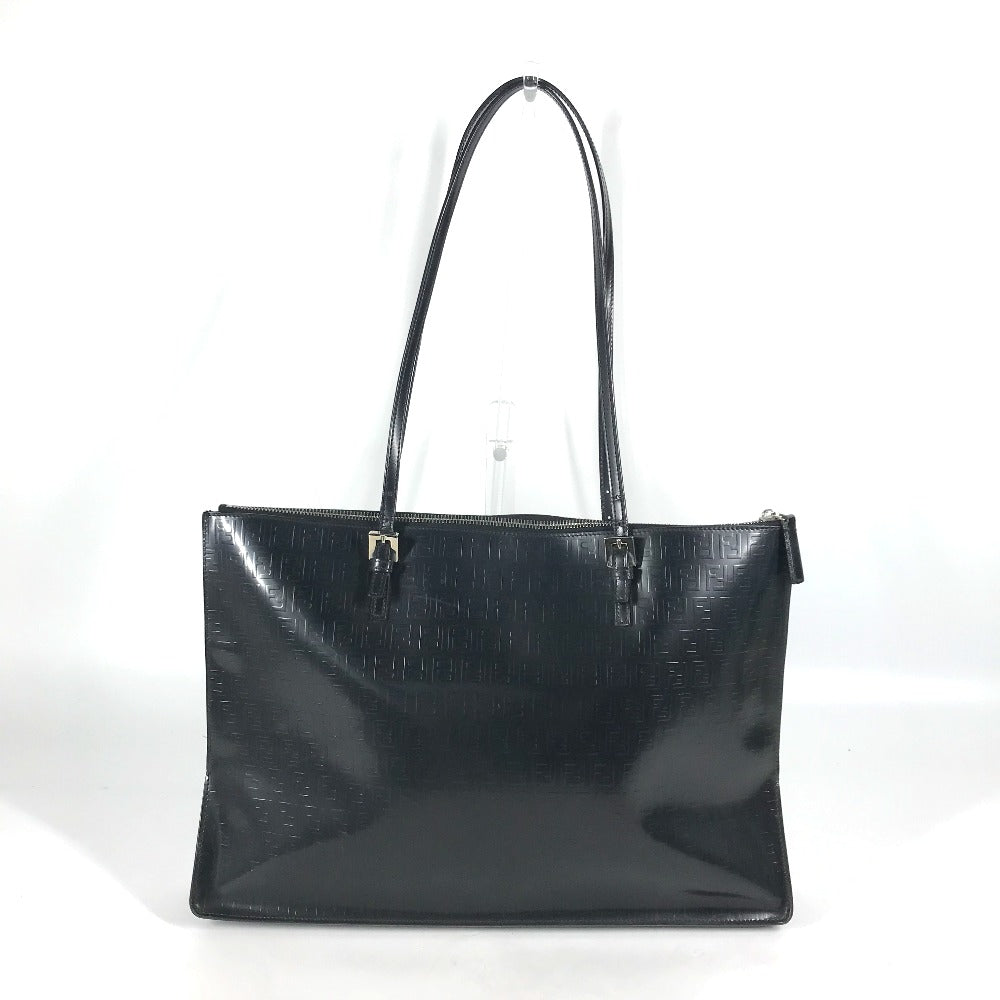 FENDI Tote Bag leather black logo FF Women Used