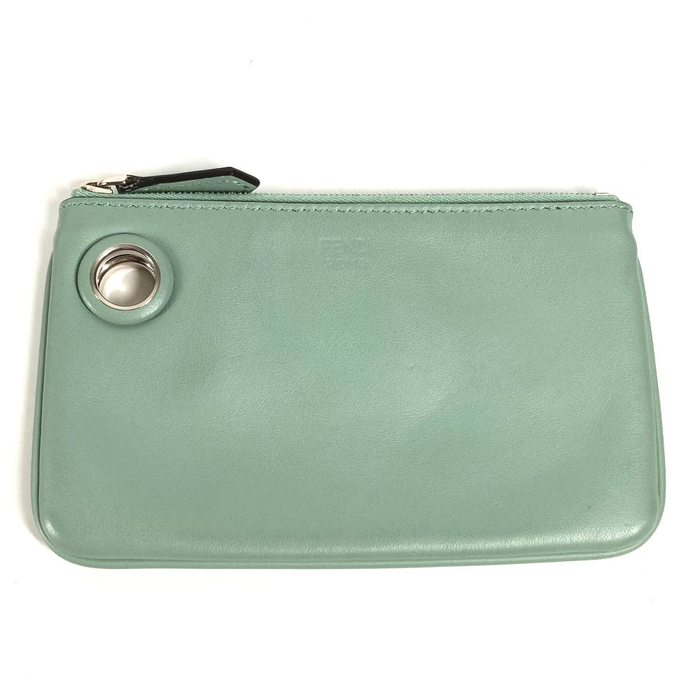 FENDI Pouch 8BS007 leather green Coin case Wallet Clutch Small Women Used