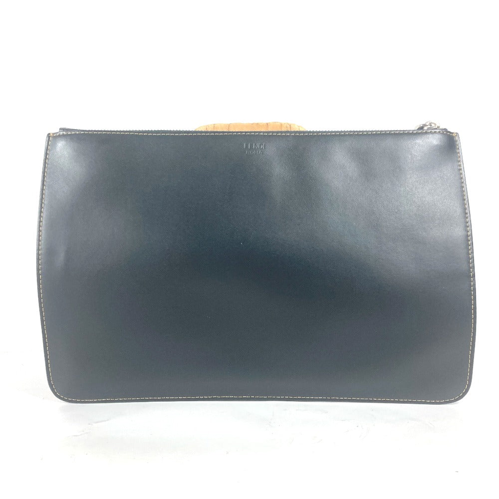 FENDI Clutch bag 7N0078 leather black Pouch Zucca logo mens Used
