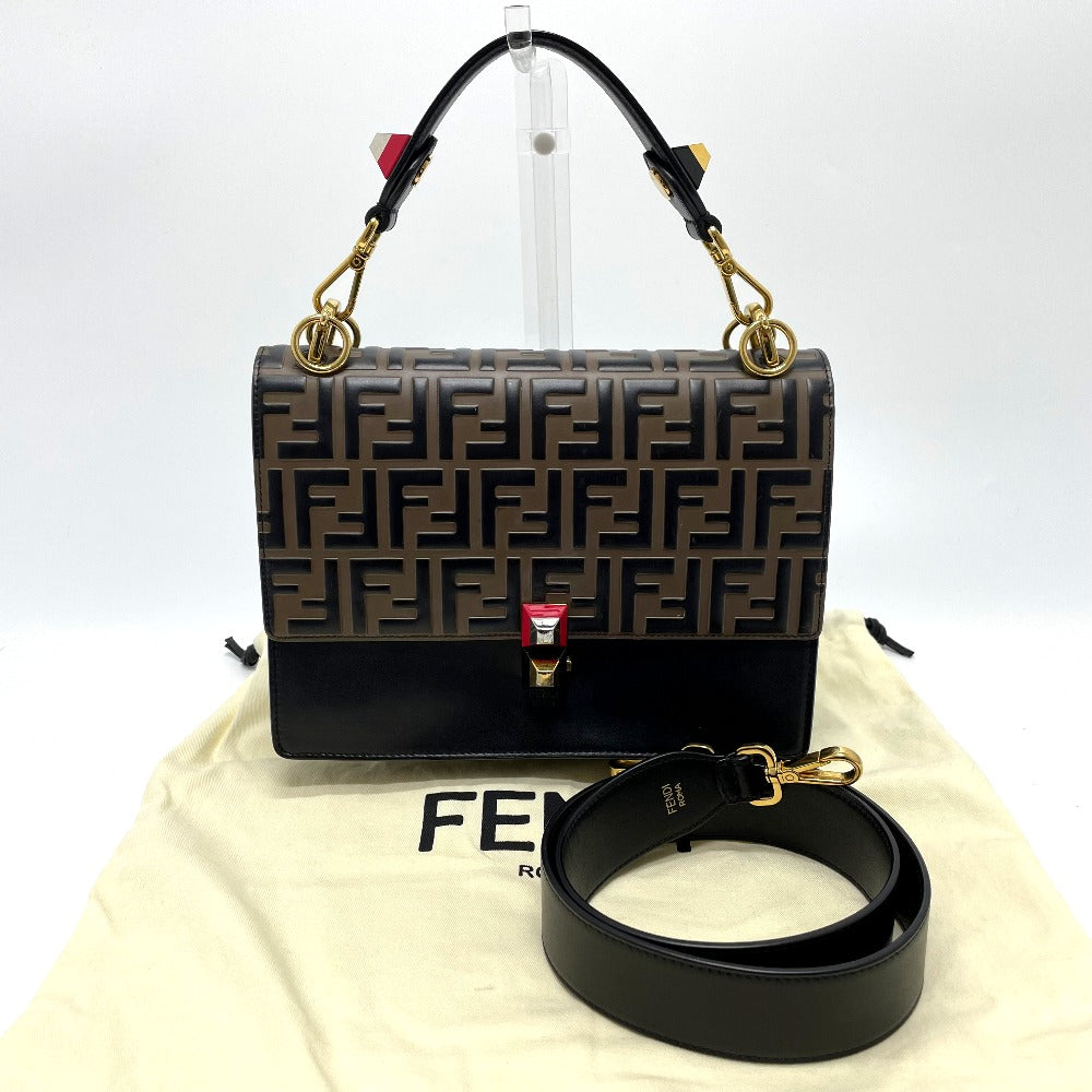 FENDI Handbag 8BT283 leather Brown x black FF Zucca Canai Women Used