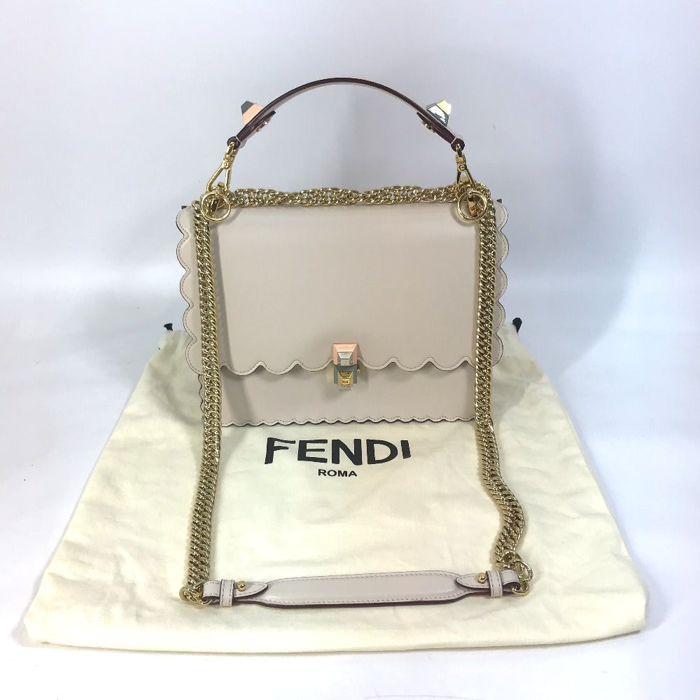 FENDI Shoulder Bag 8BT283 leather beige Multi studs Canai Women Used