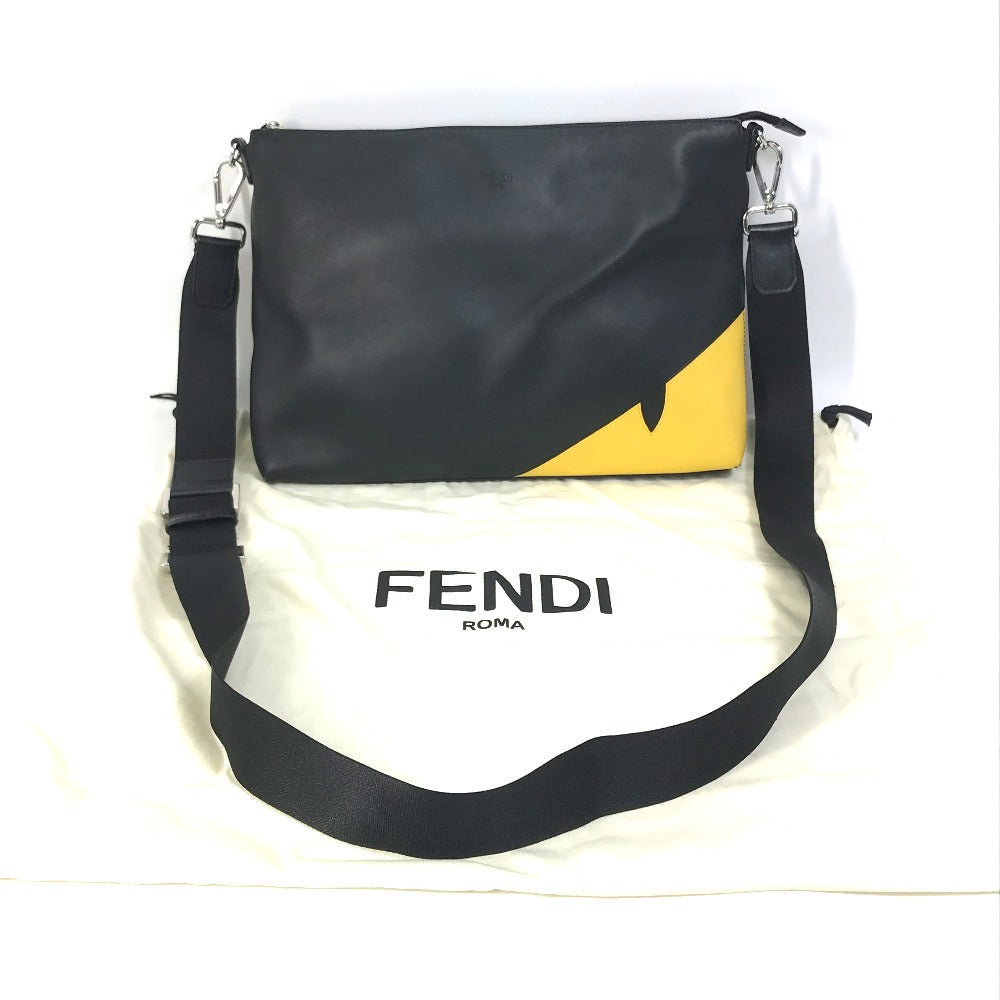 FENDI Shoulder Bag 7VA470 leather black crossbody clutch bag Monster Bugs mens Used