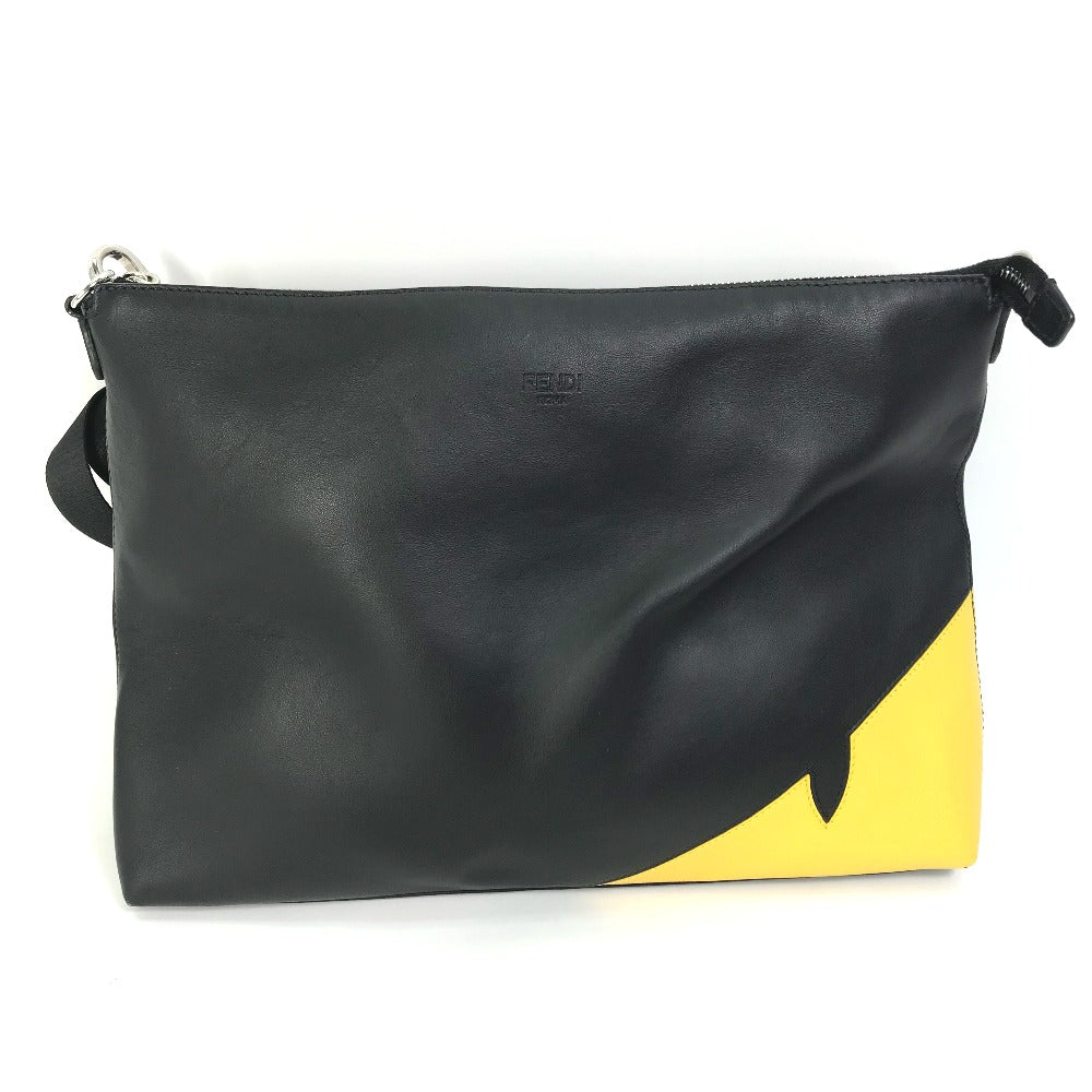 FENDI Shoulder Bag 7VA470 leather black crossbody clutch bag Monster Bugs mens Used