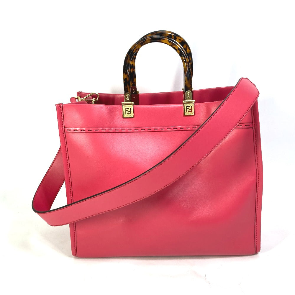 FENDI Tote Bag 8BH386 leather pink Shoulder Bag Sunshine shopper Women Used