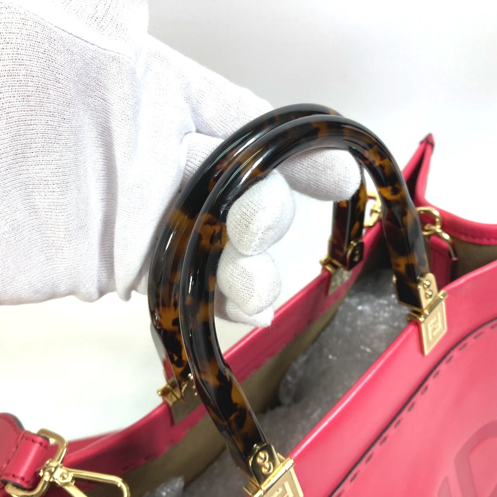 FENDI Tote Bag 8BH386 leather pink Shoulder Bag Sunshine shopper Women Used