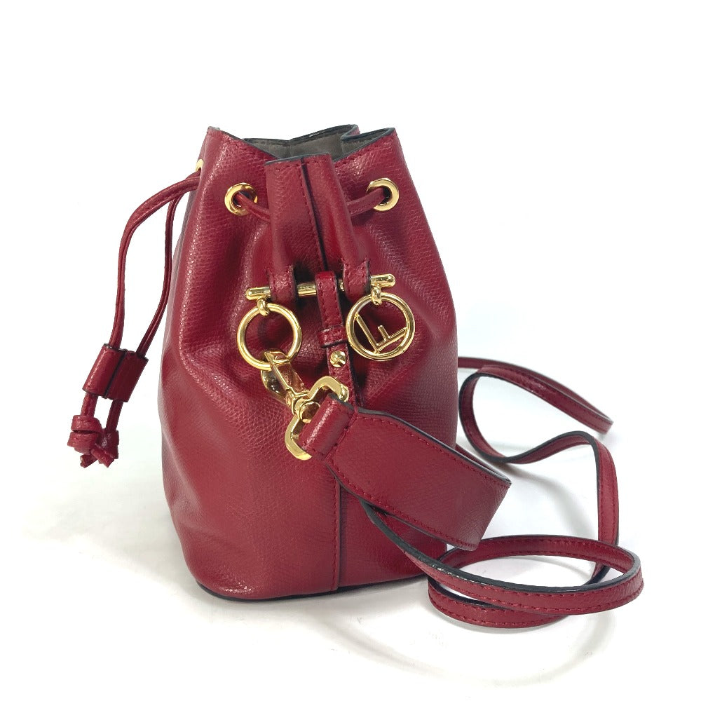 FENDI Shoulder Bag 8BS010 leather Red FFMetal Drawstring Bucket Mini Montresor Women Used