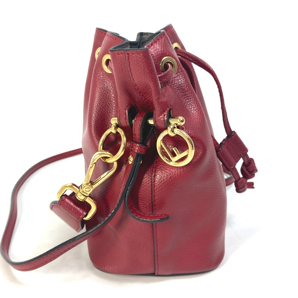 FENDI Shoulder Bag 8BS010 leather Red FFMetal Drawstring Bucket Mini Montresor Women Used