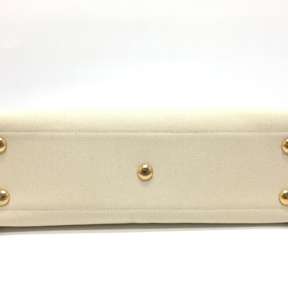 FENDI Tote Bag 8BH379 canvas Beige x black logo rome shopper Women Used