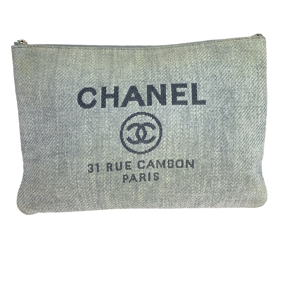 CHANEL Clutch bag canvas Grey SilverMetal Clutch bag business bag pouch Cruise line Deauville COCO Mark Women Used