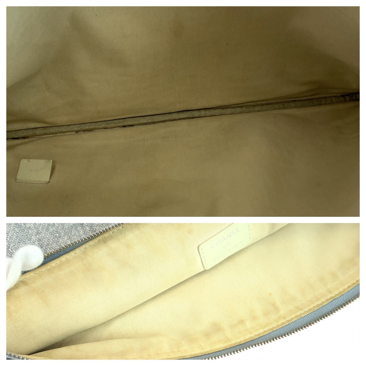 CHANEL Clutch bag canvas Grey SilverMetal Clutch bag business bag pouch Cruise line Deauville COCO Mark Women Used