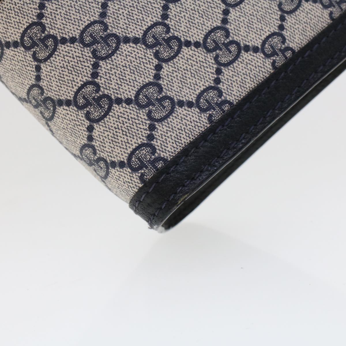 GUCCI GG Canvas Sherry Line Clutch Bag Gray Red Navy