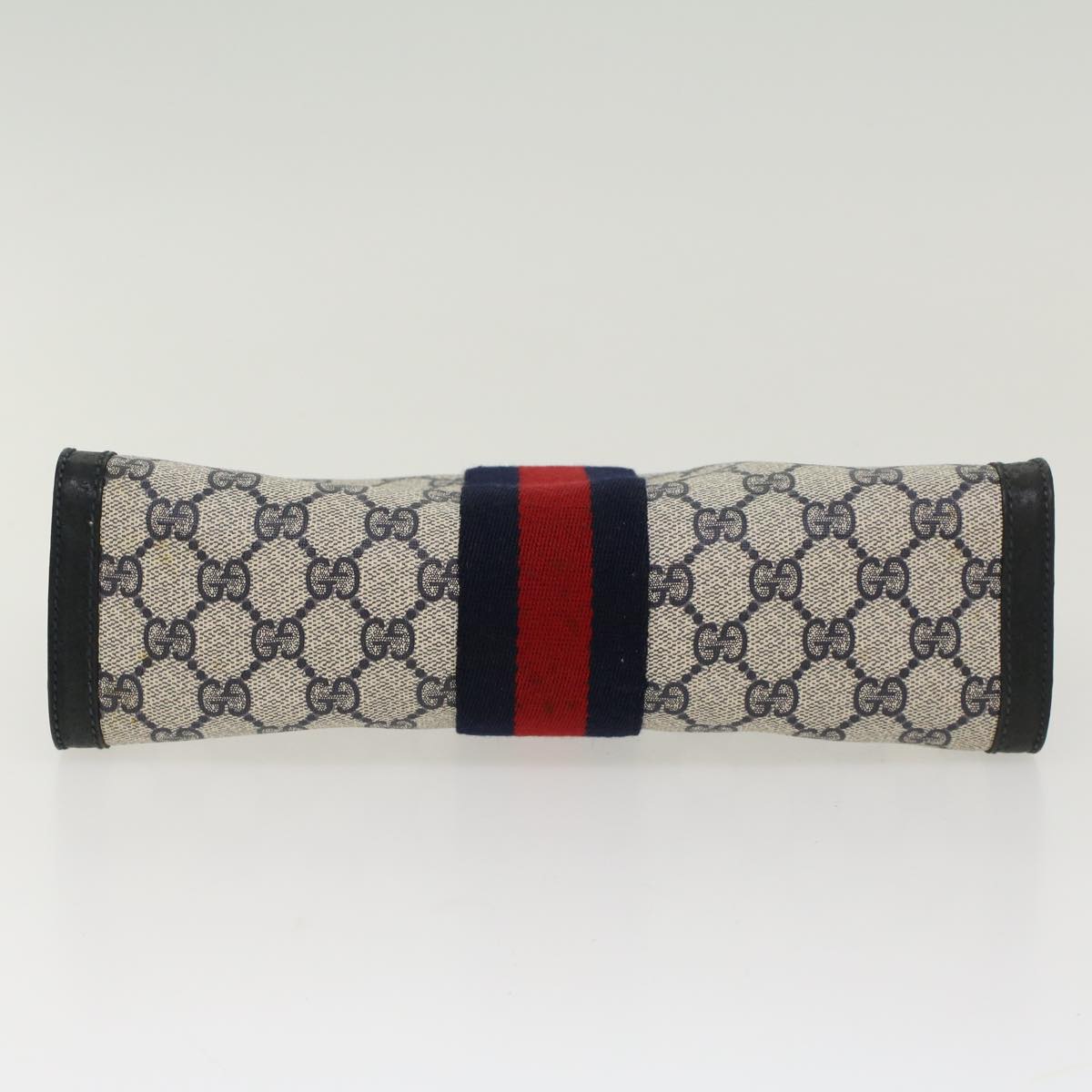 GUCCI GG Canvas Sherry Line Clutch Bag Gray Red Navy