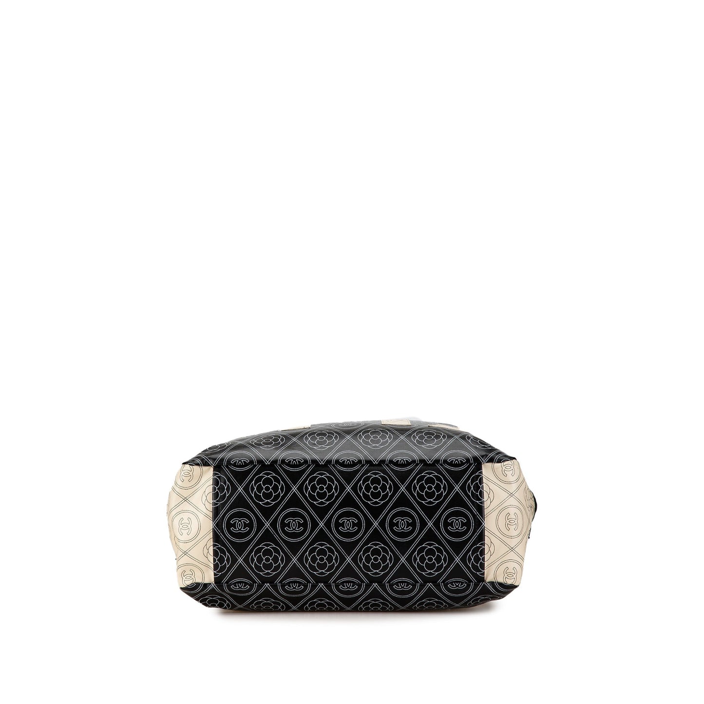 Black Chanel Coated Canvas Camellia Logo Deauville Shopping Tote Satchel