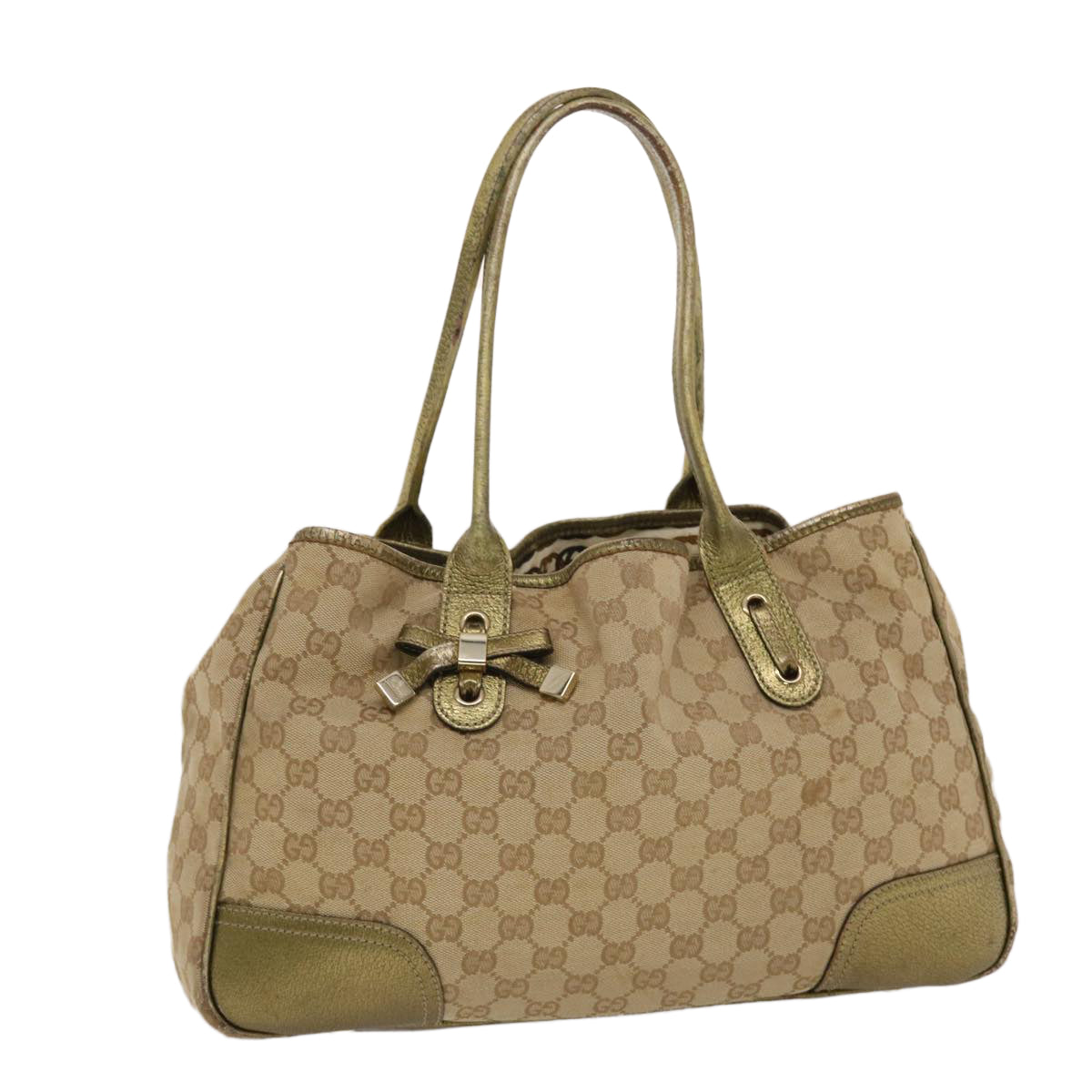 GUCCI GG Canvas Shoulder Bag Beige Gold 49063
