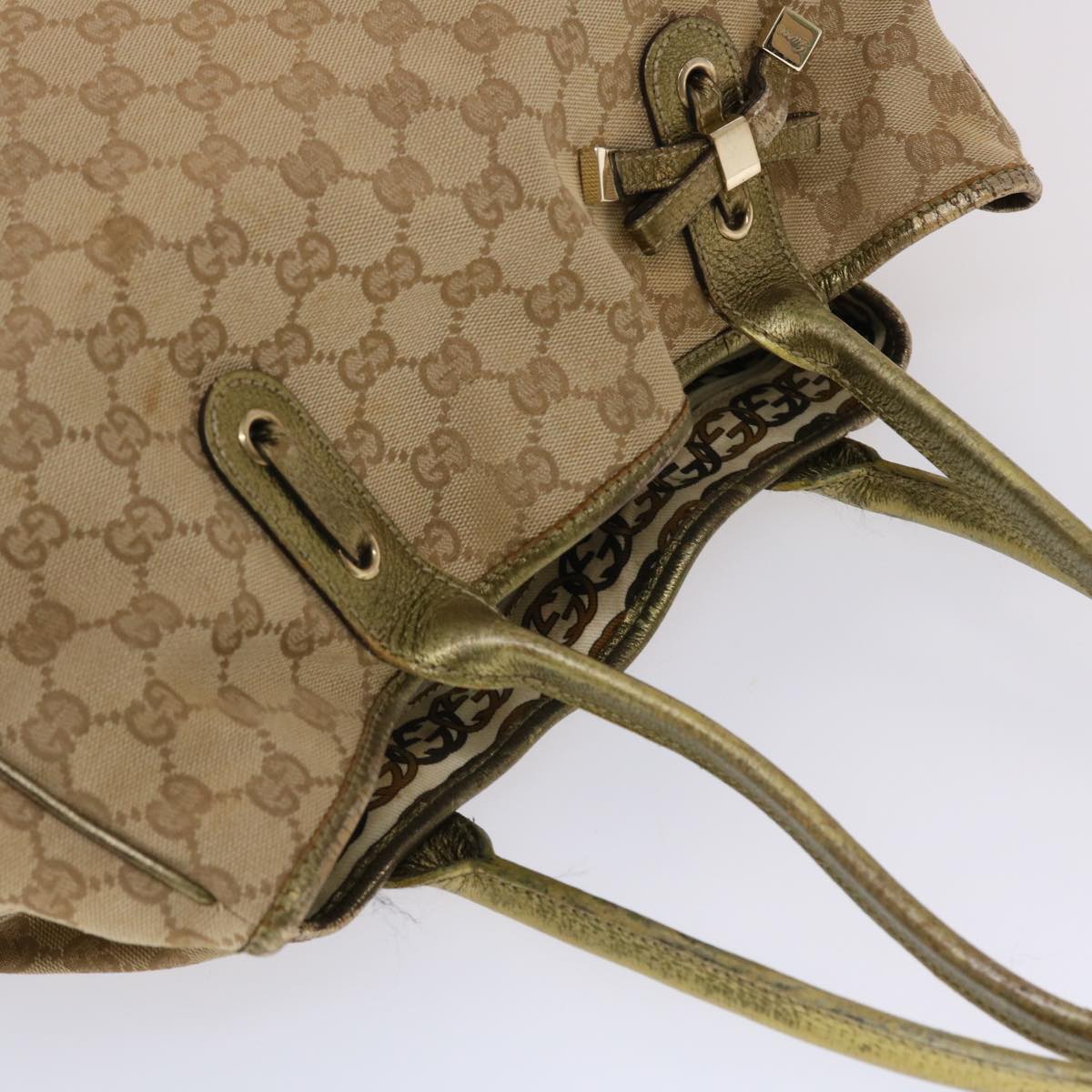 GUCCI GG Canvas Shoulder Bag Beige Gold 49063