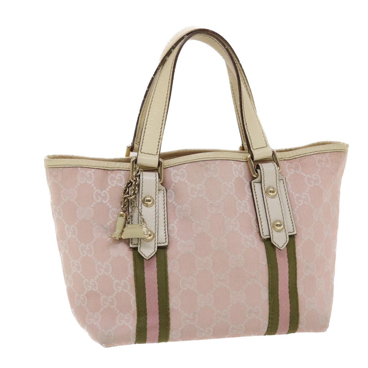 GUCCI GG Canvas Sherry Line Hand Bag Pink White Green