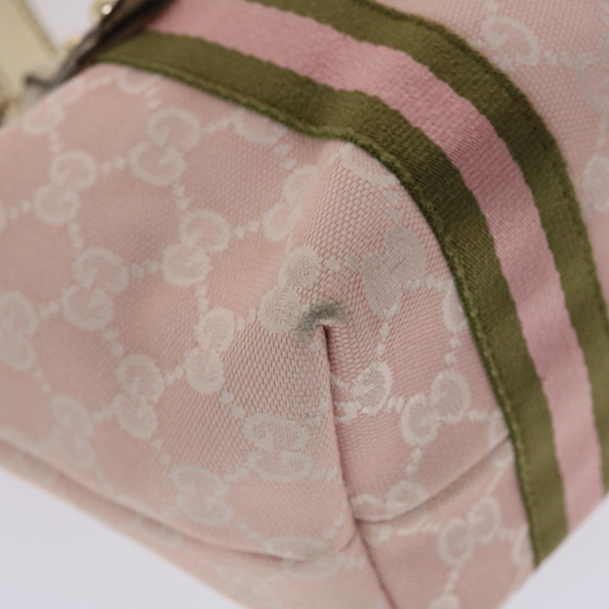 GUCCI GG Canvas Sherry Line Hand Bag Pink White Green