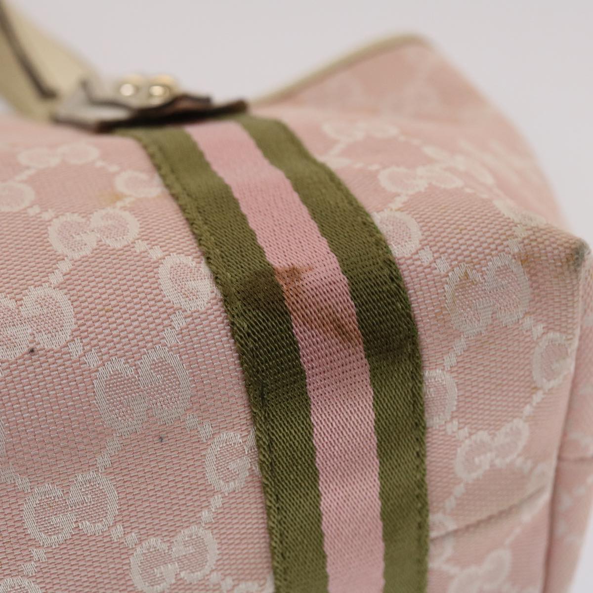 GUCCI GG Canvas Sherry Line Hand Bag Pink White Green
