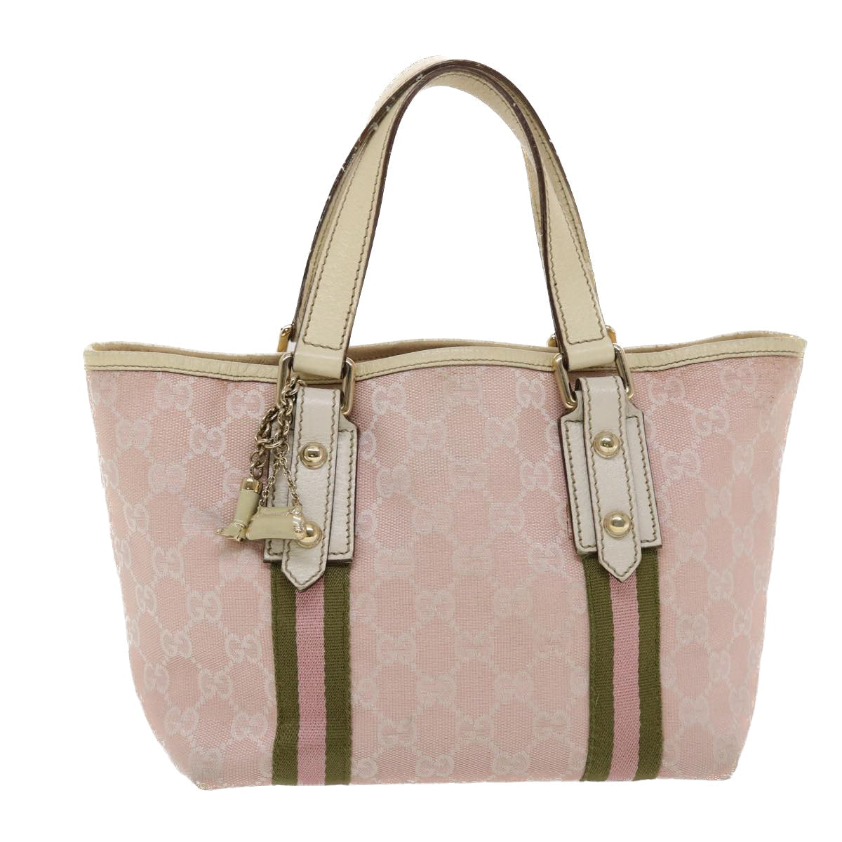 GUCCI GG Canvas Sherry Line Hand Bag Pink White Green