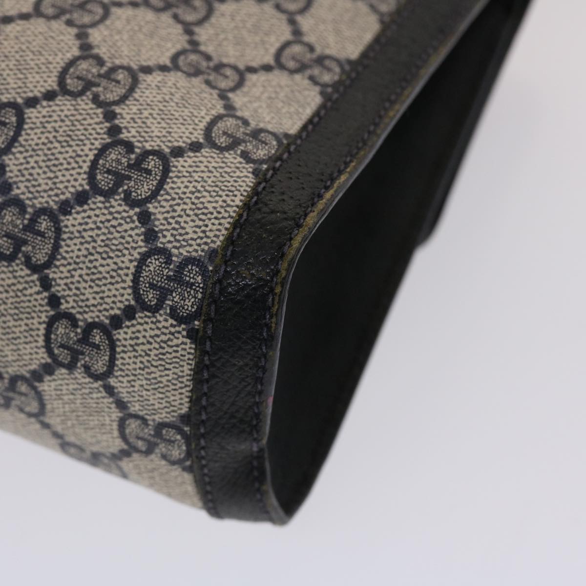 GUCCI GG Canvas Sherry Line Clutch Bag PVC Leather Navy Red