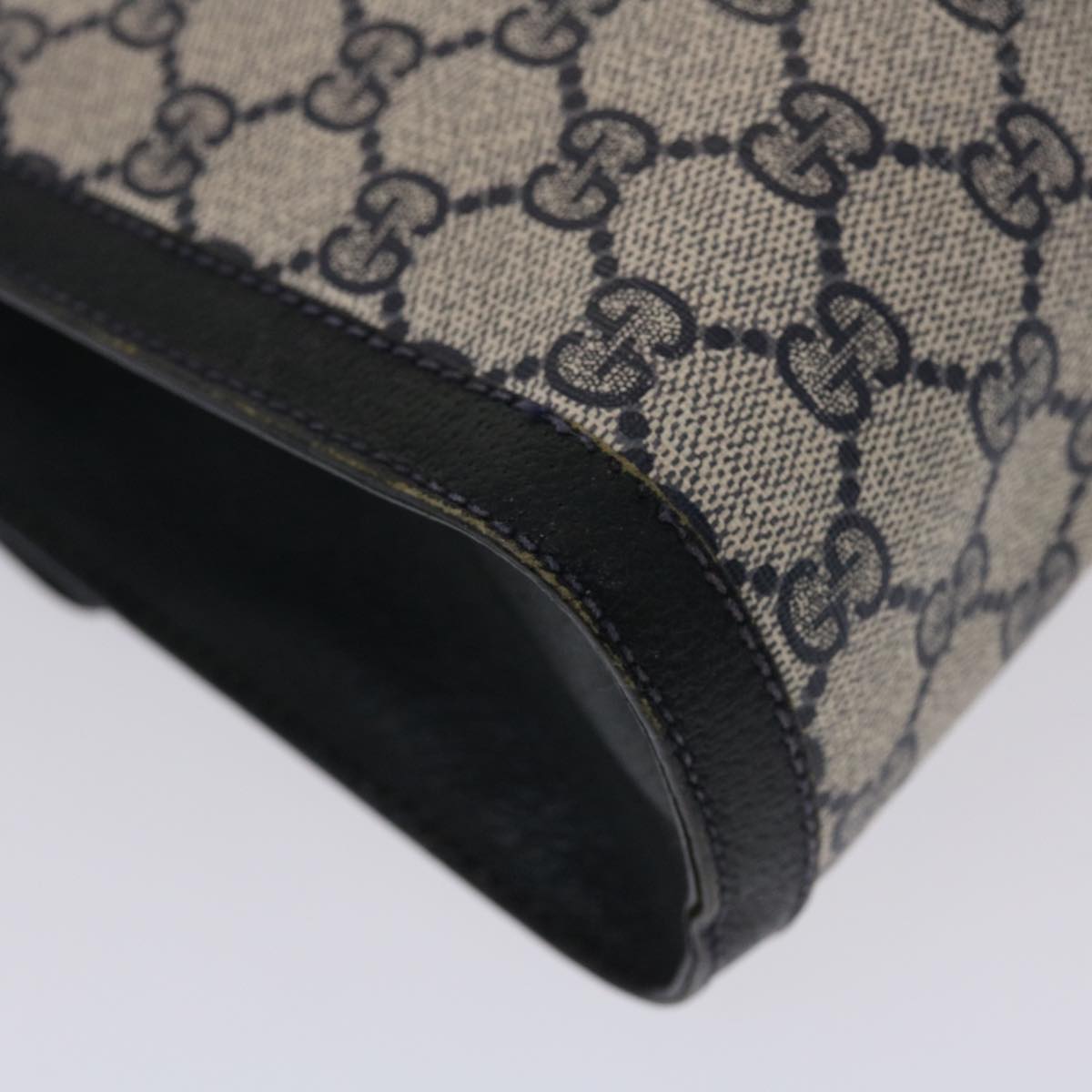 GUCCI GG Canvas Sherry Line Clutch Bag PVC Leather Navy Red