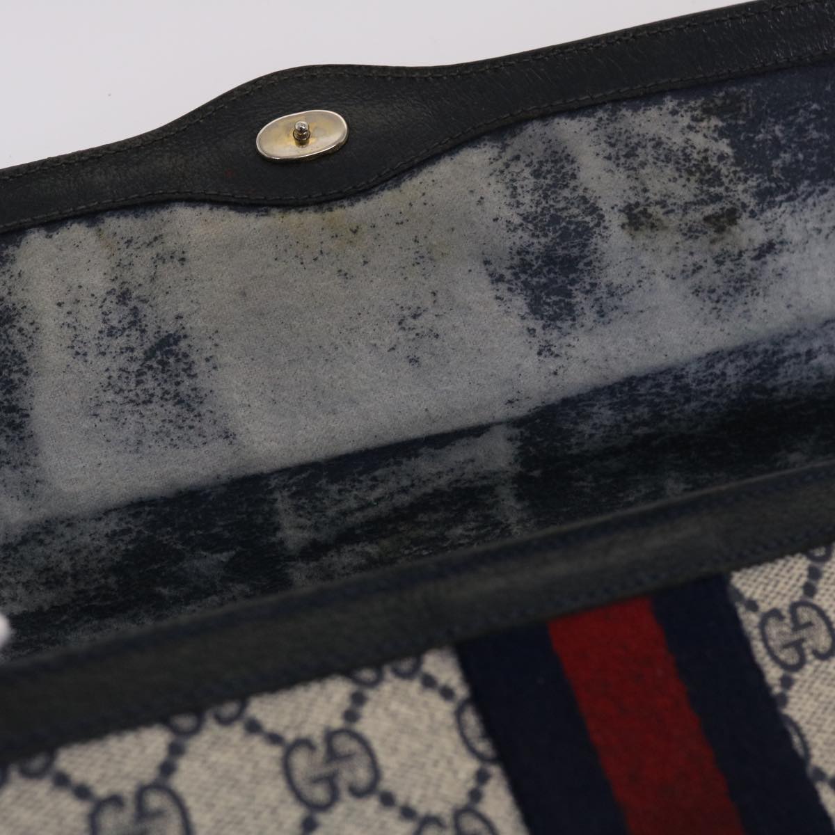 GUCCI GG Canvas Sherry Line Clutch Bag PVC Leather Navy Red