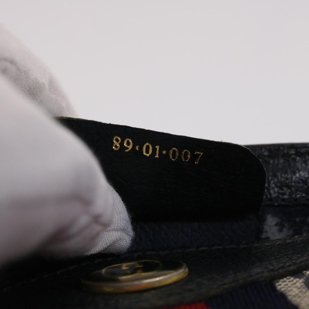 GUCCI GG Canvas Sherry Line Clutch Bag PVC Leather Navy Red