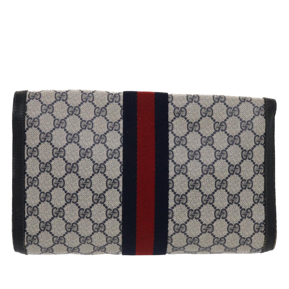 GUCCI GG Canvas Sherry Line Clutch Bag PVC Leather Navy Red