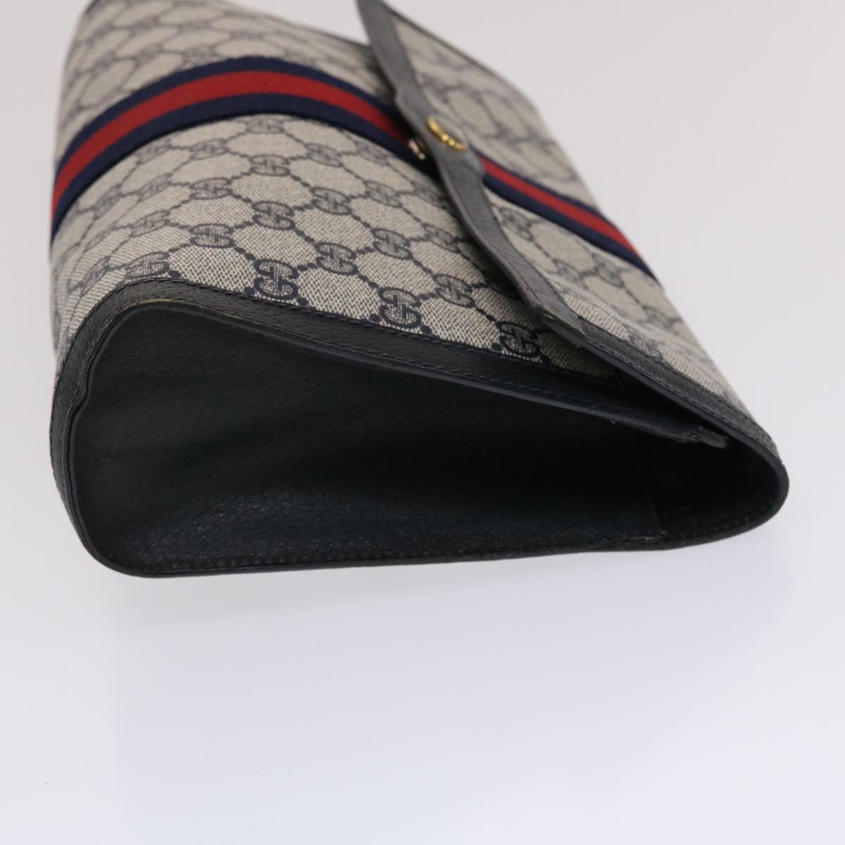 GUCCI GG Canvas Sherry Line Clutch Bag PVC Leather Navy Red