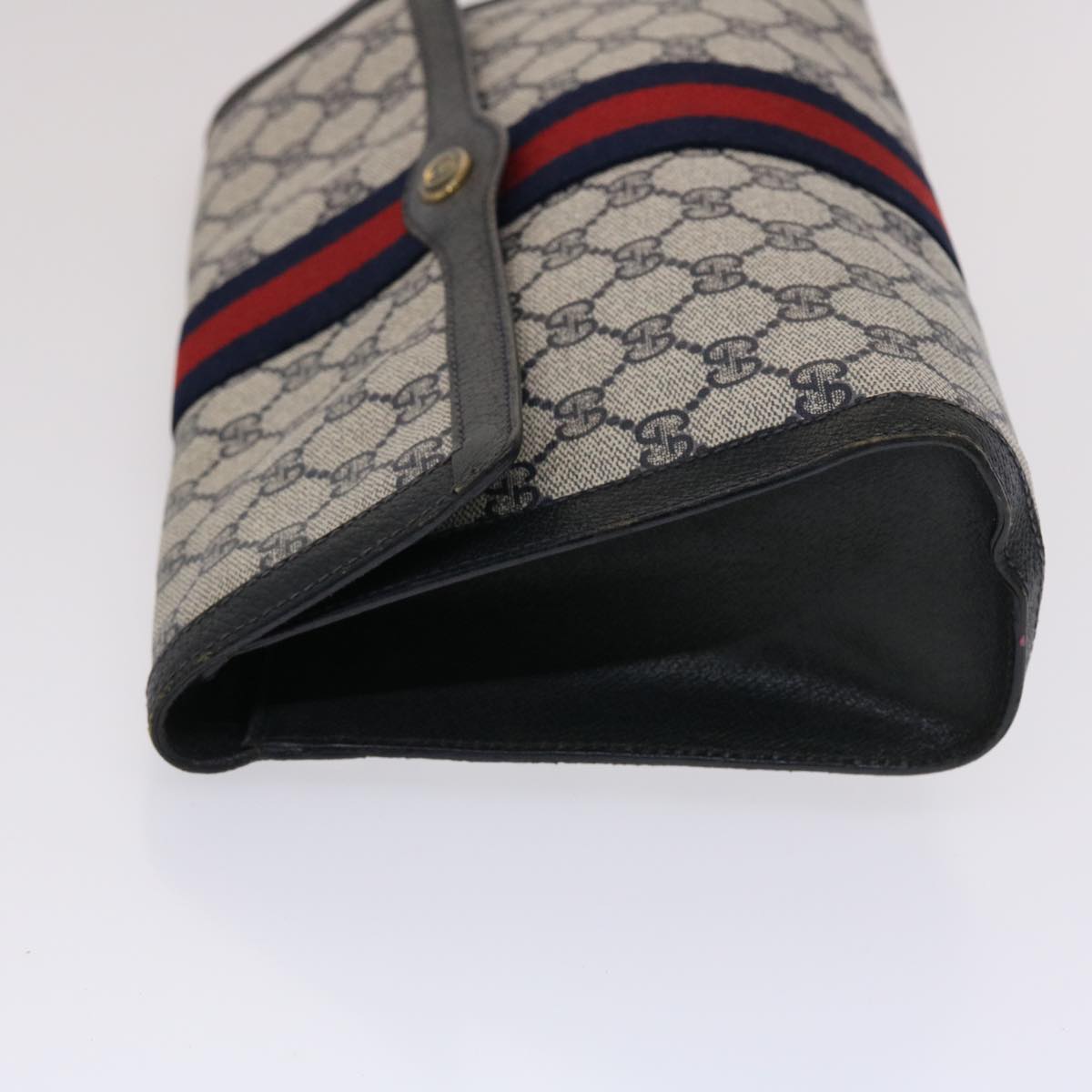 GUCCI GG Canvas Sherry Line Clutch Bag PVC Leather Navy Red