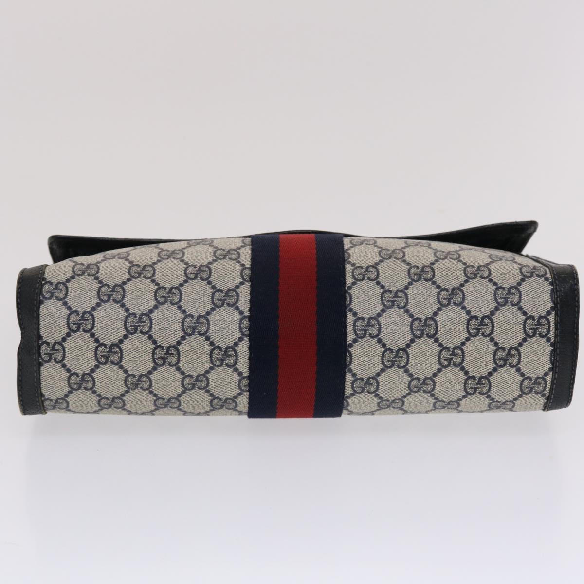 GUCCI GG Canvas Sherry Line Clutch Bag PVC Leather Navy Red