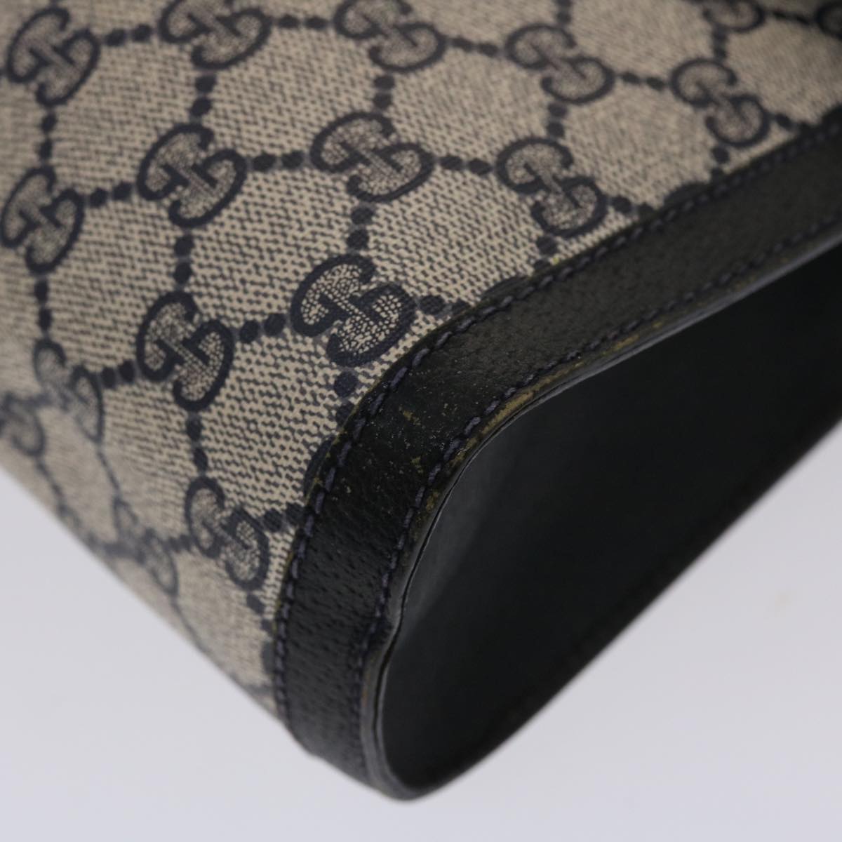 GUCCI GG Canvas Sherry Line Clutch Bag PVC Leather Navy Red