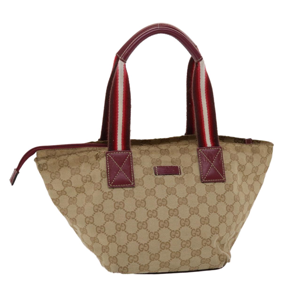 GUCCI GG Canvas Sherry Line Hand Bag Canvas Beige Red White