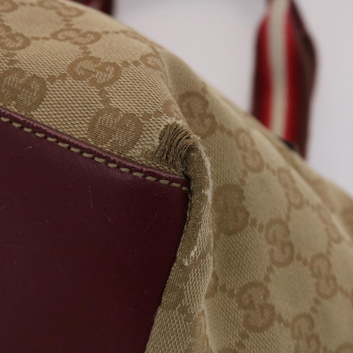 GUCCI GG Canvas Sherry Line Hand Bag Canvas Beige Red White