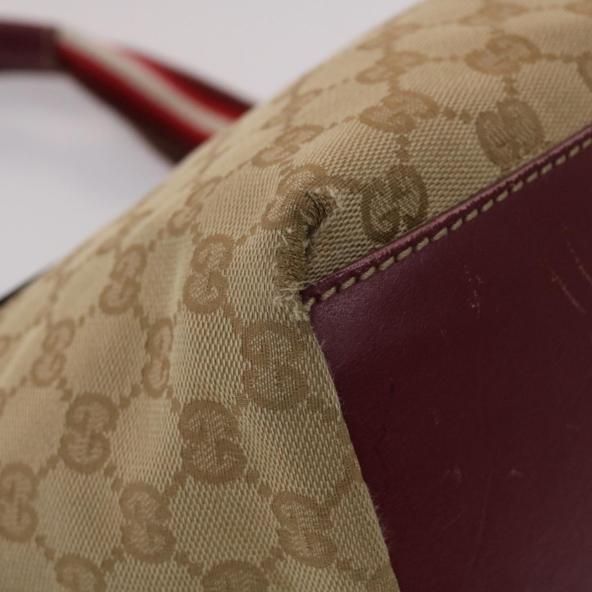 GUCCI GG Canvas Sherry Line Hand Bag Canvas Beige Red White