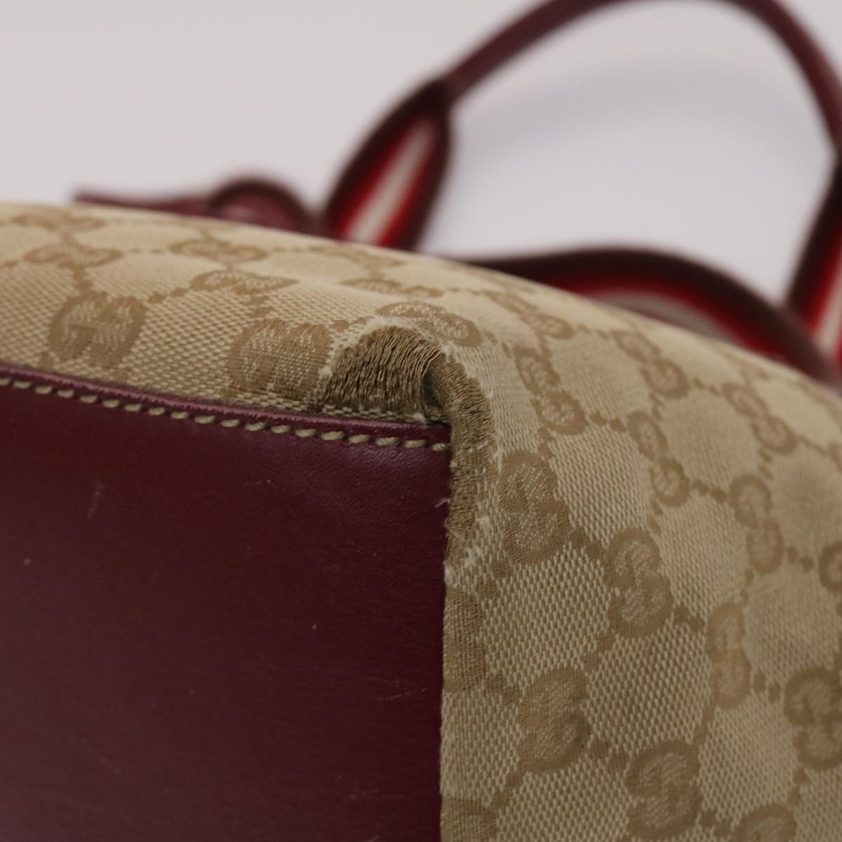 GUCCI GG Canvas Sherry Line Hand Bag Canvas Beige Red White