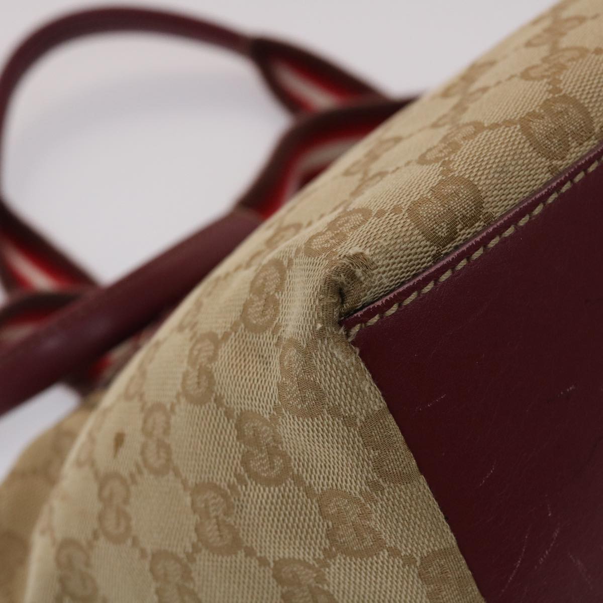 GUCCI GG Canvas Sherry Line Hand Bag Canvas Beige Red White