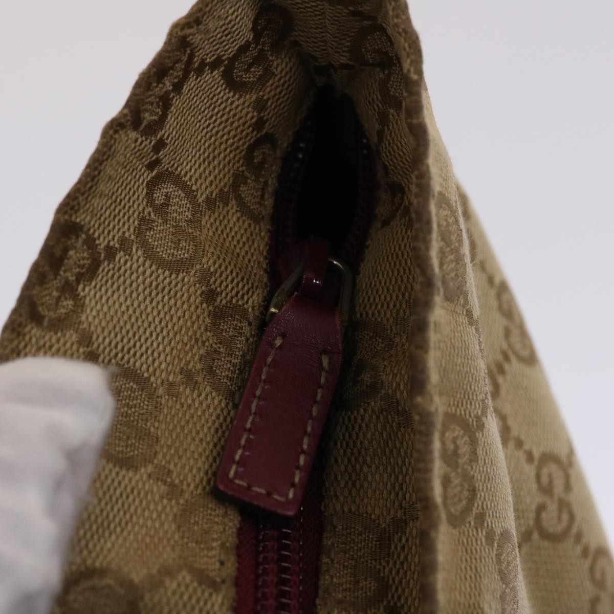 GUCCI GG Canvas Sherry Line Hand Bag Canvas Beige Red White