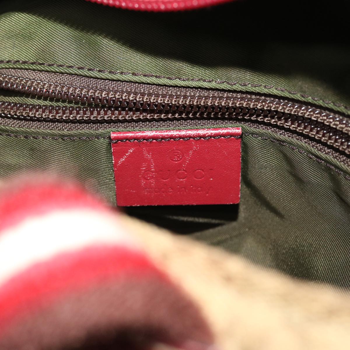 GUCCI GG Canvas Sherry Line Hand Bag Canvas Beige Red White