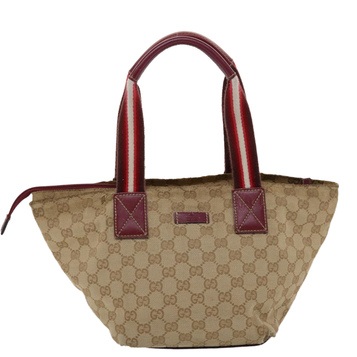 GUCCI GG Canvas Sherry Line Hand Bag Canvas Beige Red White