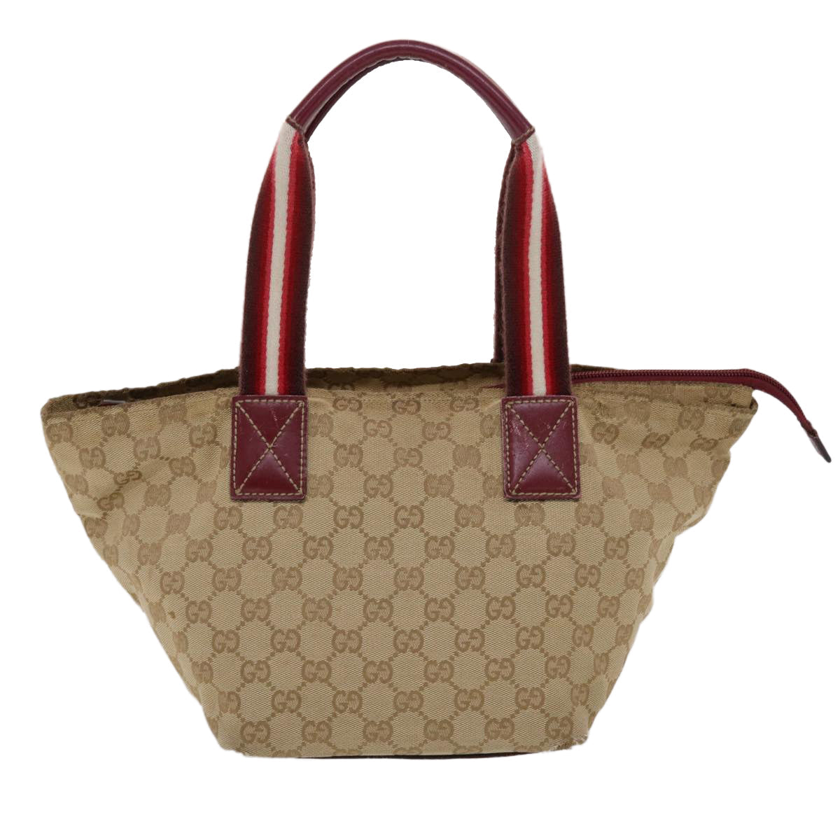 GUCCI GG Canvas Sherry Line Hand Bag Canvas Beige Red White